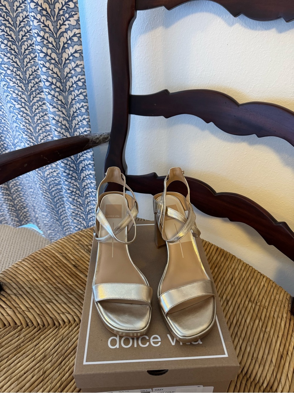 Dolce Vita Metallic Gold Strappy Block Heel Sandals